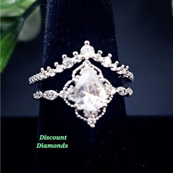 Beautiful Moissanite Wedding Ring Jewelry - 925 Sterling Silver 2 piece Women's Pear  Moissanite Engagement and Wedding Ring